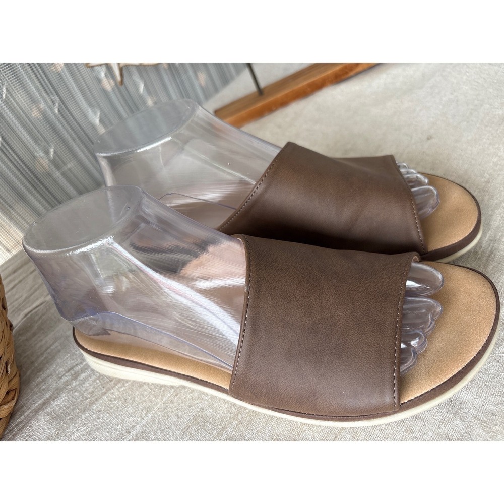 Taryn by Taryn Rose Tobie Brown Leather Slide Sandals Womens 8.5 Comfort Shoes